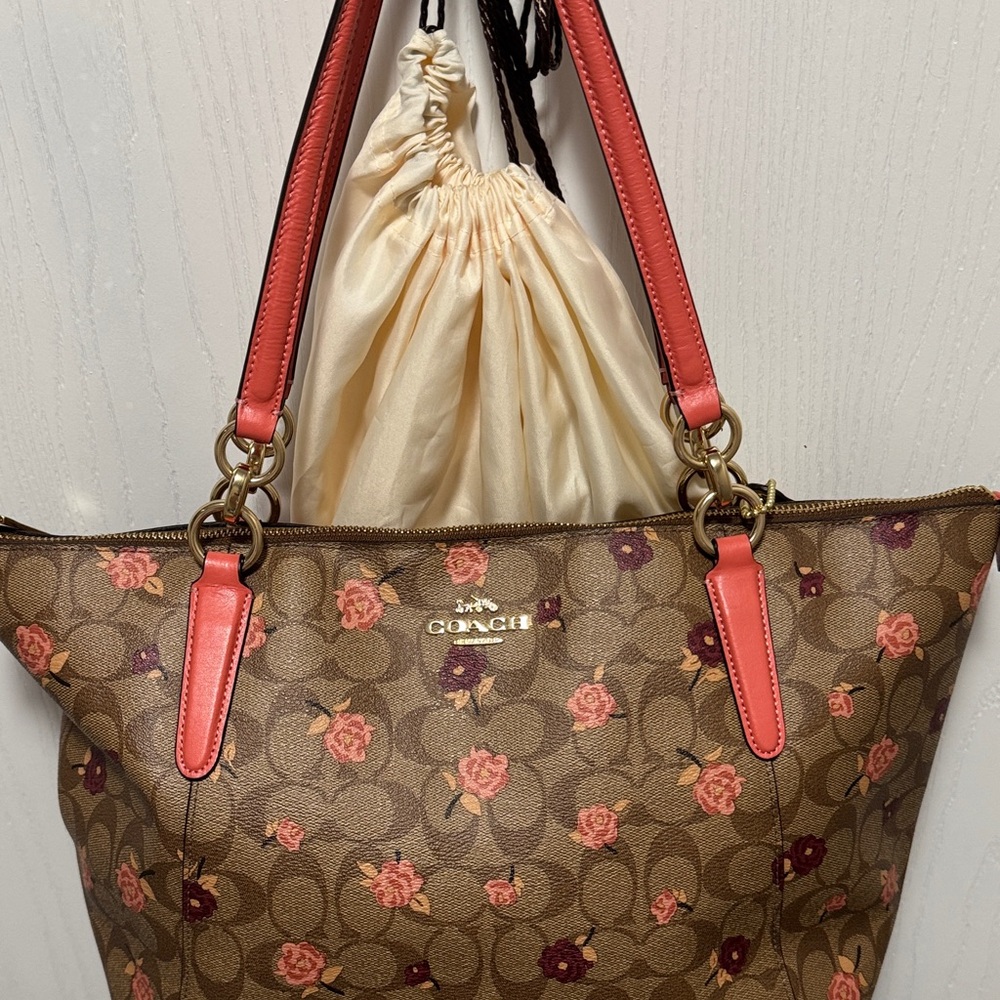 Coach Brown and Pink Floral Tote